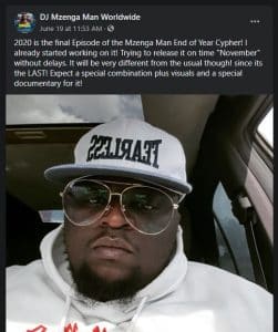 DJ Mzenga Man announces his last and final end of year cypher - Zambianplay